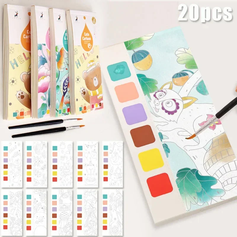 20 Sheets Portable Children Watercolor Painting Book